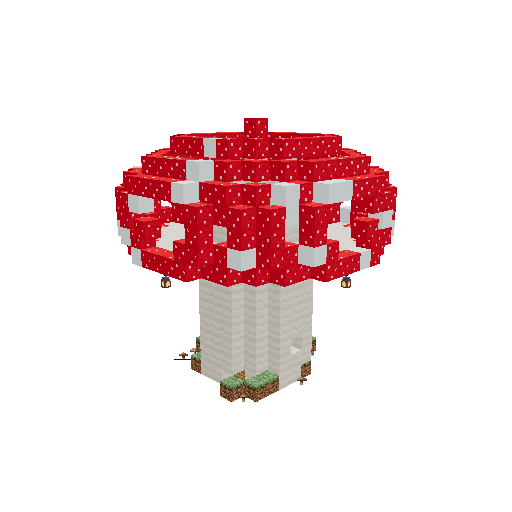 big mushroom house, big red cap, iluminated, cozy